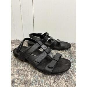 Vionic Sandals Womens 8 Amber T Strap Closed Back Abstract Gem Black Orthopedic